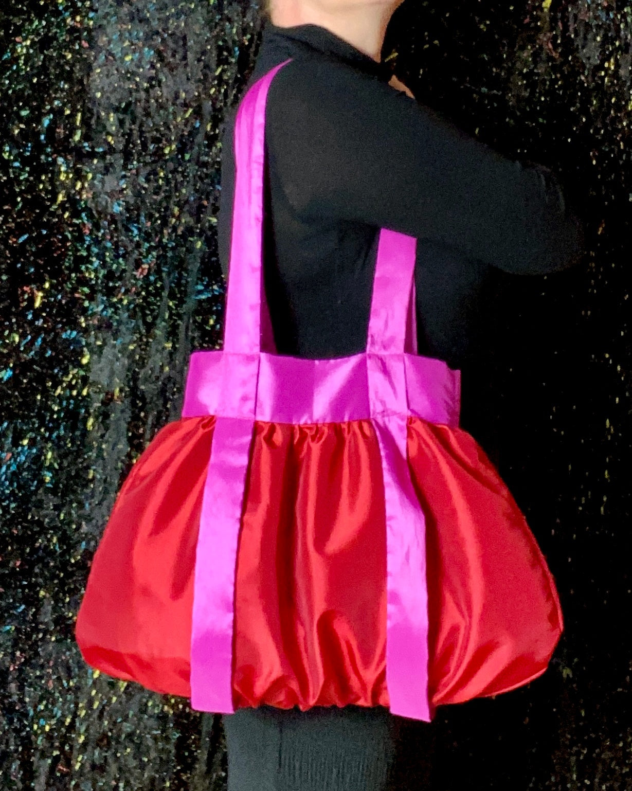 Satin Tote Bag - Red & Pink Taffeta