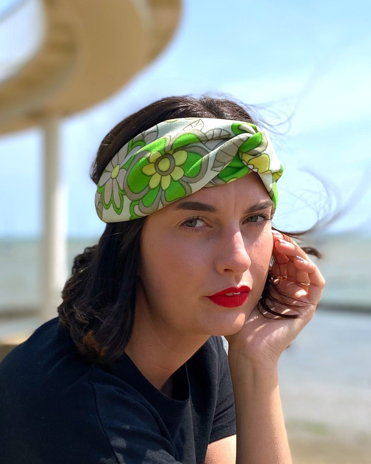 Green Flower Power Soft Knot Headband - Headbands