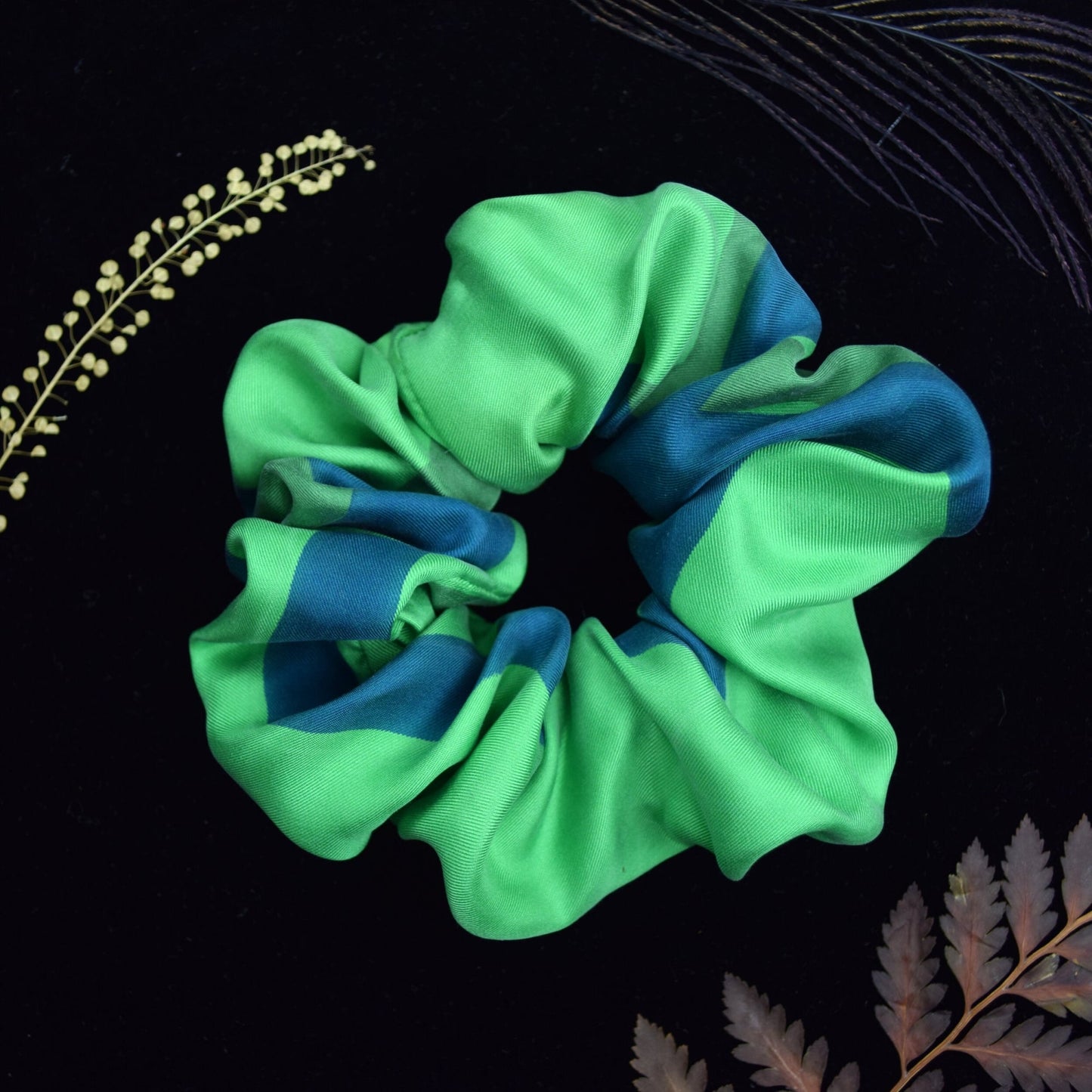 Green Silk Scrunchie - Hair Accessories