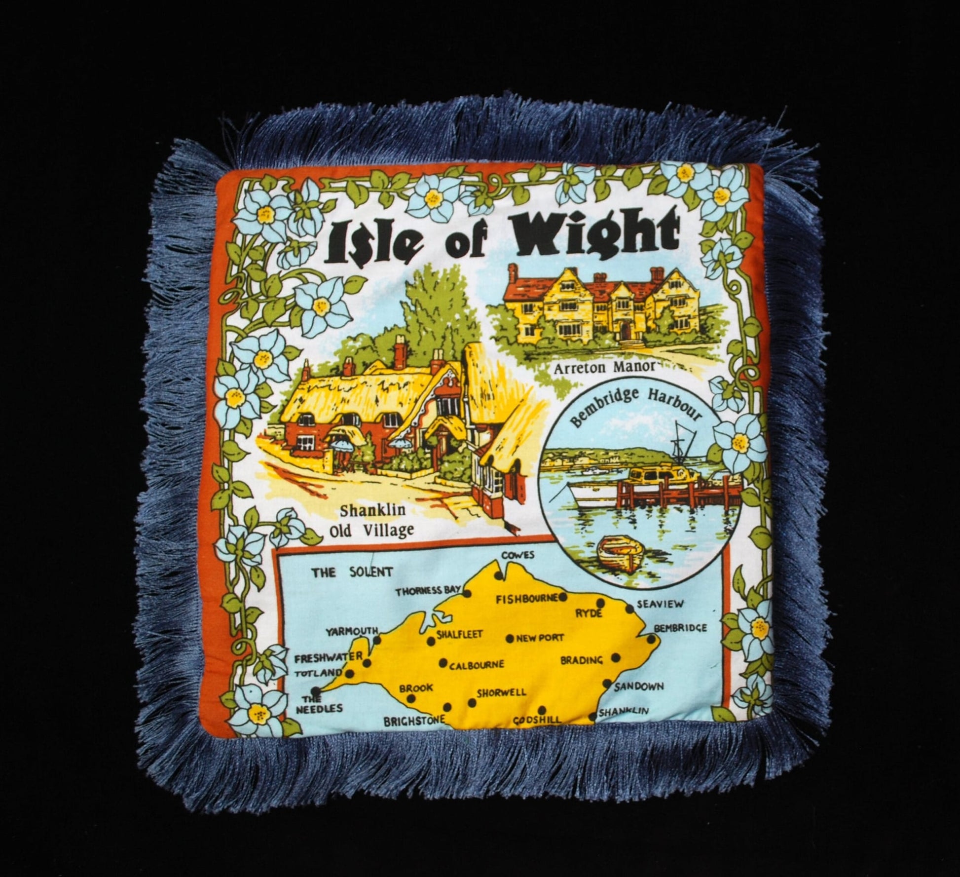 Isle of Wight Print Fringed Pillow Cotton - Linen Scatter 