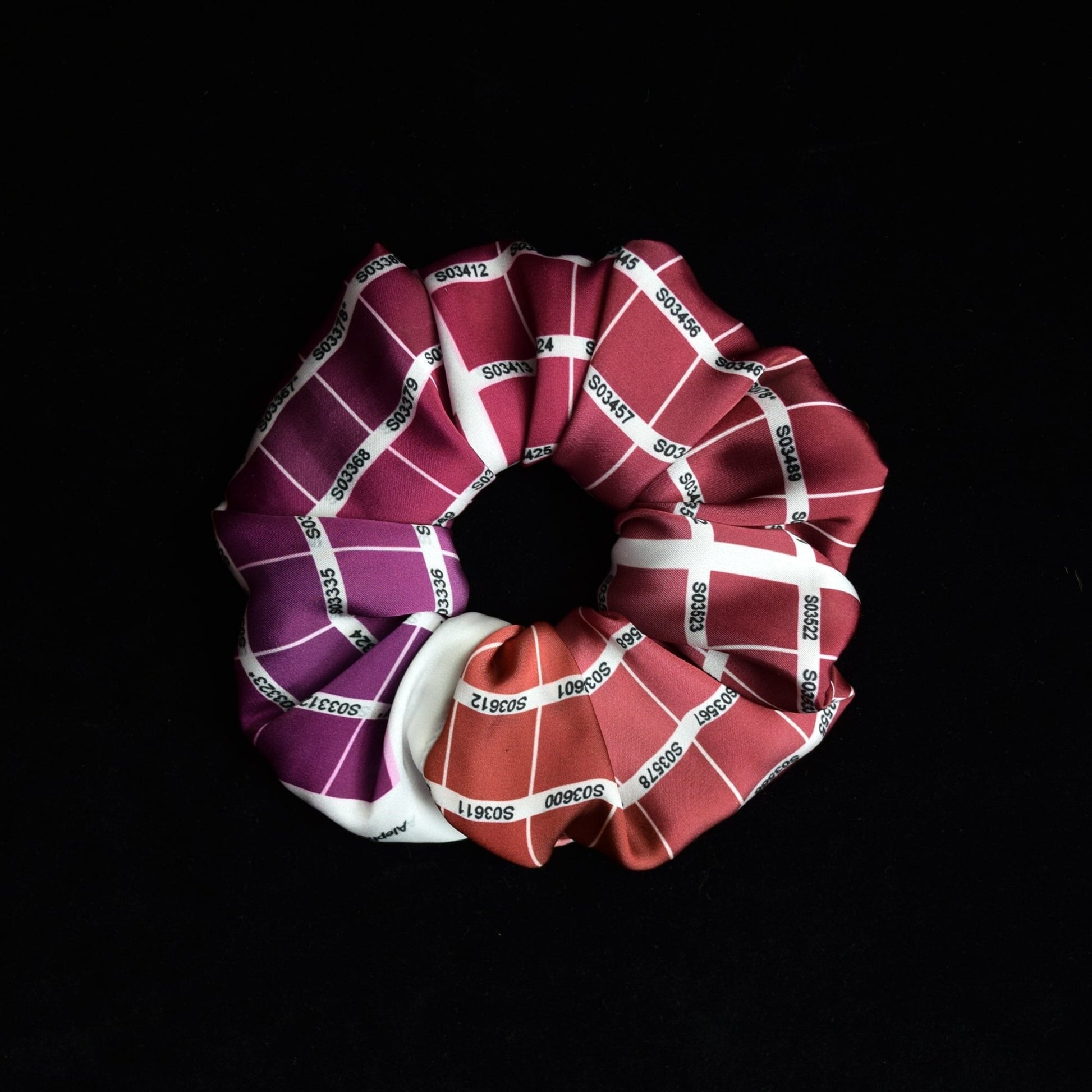 Pantone Colour Swatch Satin Scrunchie in Wine and Cerise