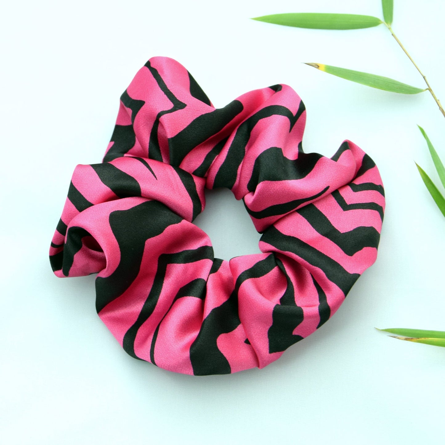 Satin Scrunchie Pack in Pink and Crimson Tiger Print