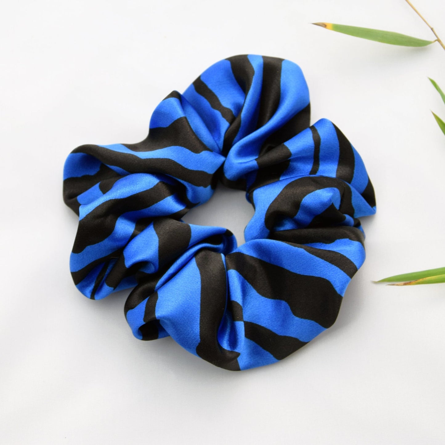 Tiger Print Blue Satin Scrunchie - Hair Accessories Protean 