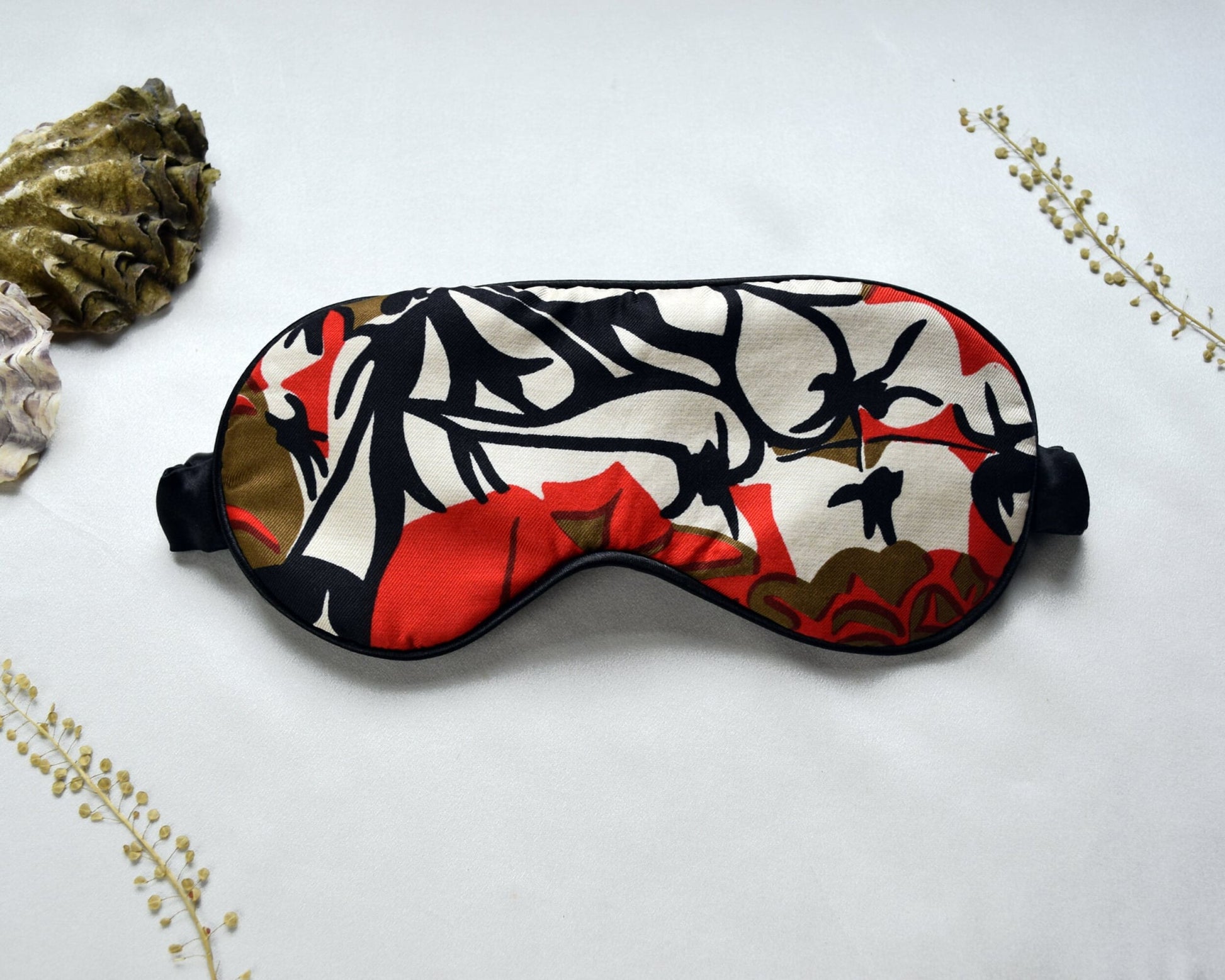 Silk Eye Mask - Red And Black Floral Jacqmar
