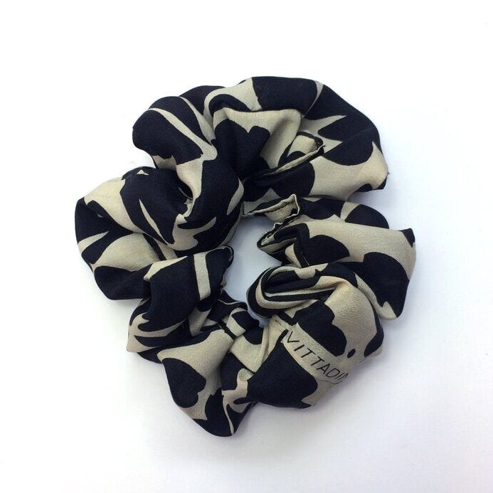 Upcycled Silk Scarf Mono Floral Print Scrunchie
