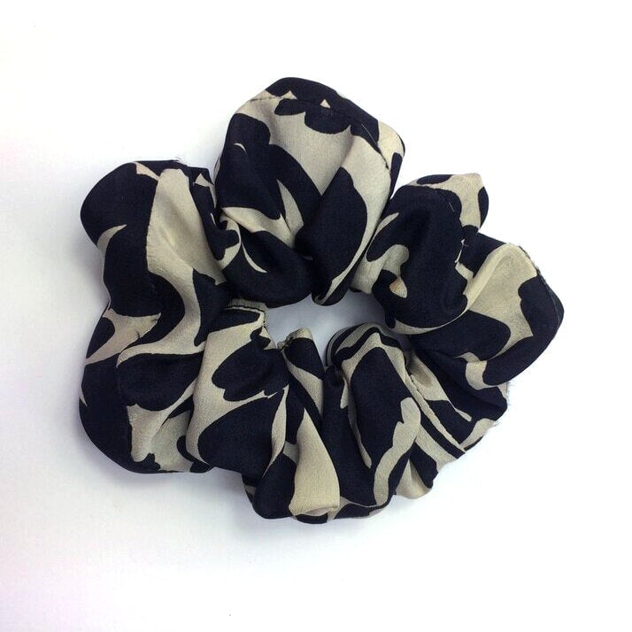 Upcycled Silk Scarf Mono Floral Print Scrunchie