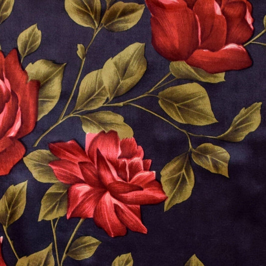 Vintage Scarf Satin Scrunchie Black Rose Floral Print